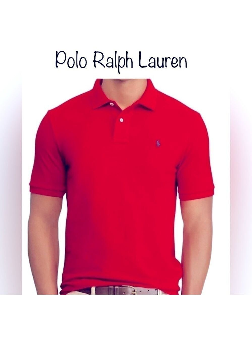 Ralph Lauren Vintage Tenniscore Classic Fit Red 100% Cotton Polo Shirt size LG